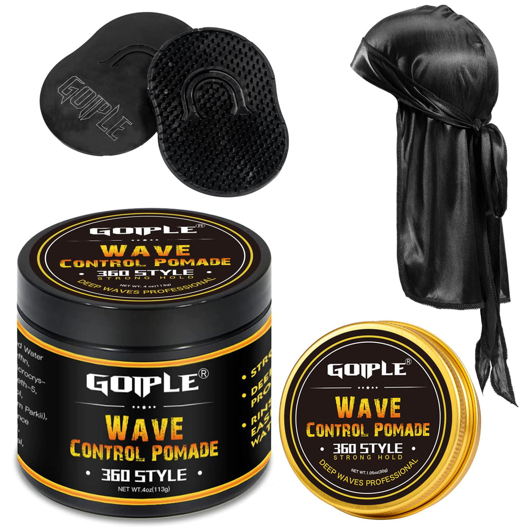 Goiple Natural Wave Pomade – Strong Hold for Men, 360 Waves + Travel Size