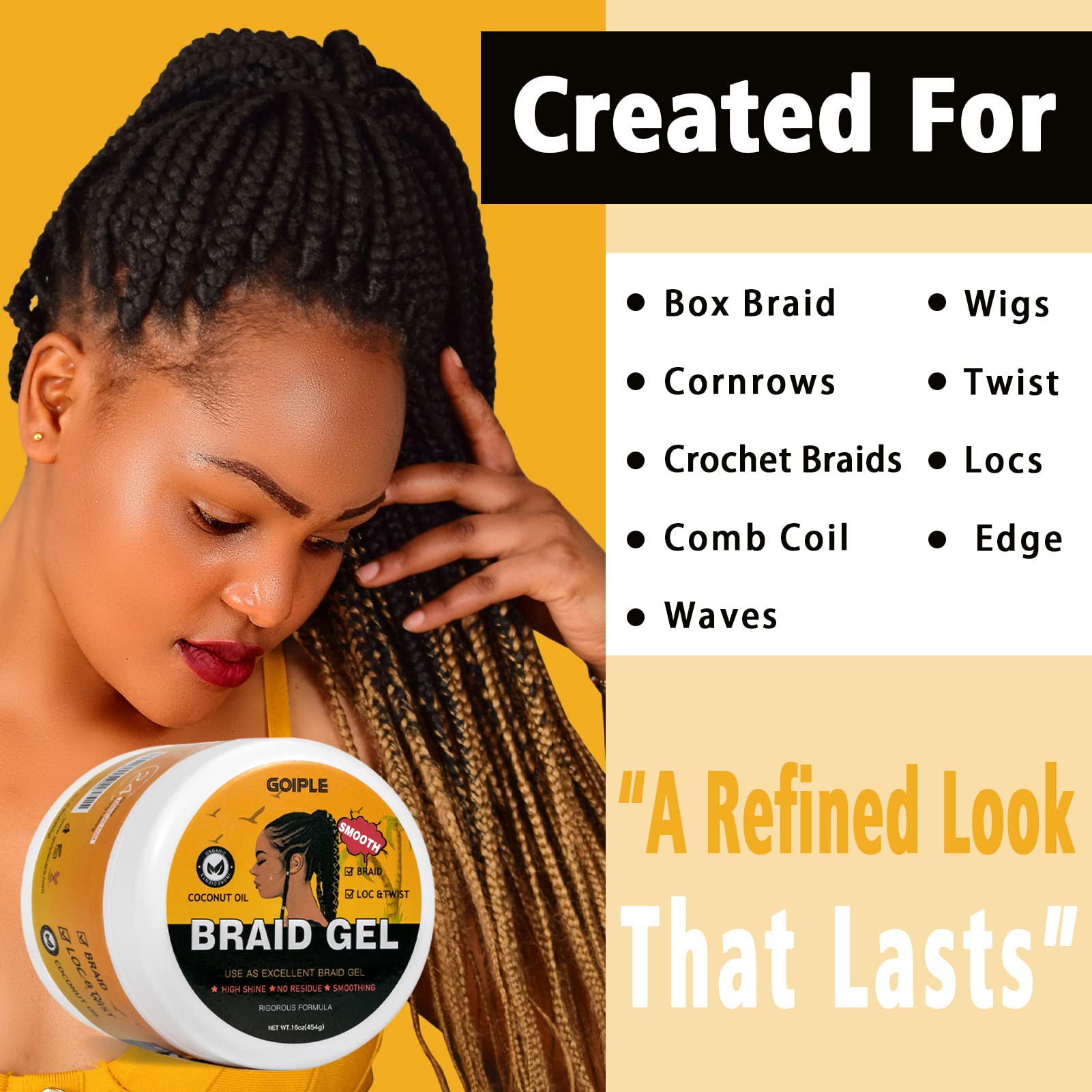 Goiple 16 oz Braiding Gel – Big Capacity, Strong Hold for Twists, Locs, Edges & Cornrows