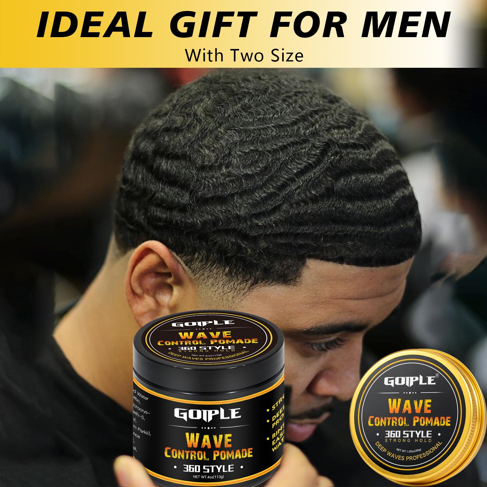 Goiple Natural Wave Pomade – Strong Hold for Men, 360 Waves + Travel Size