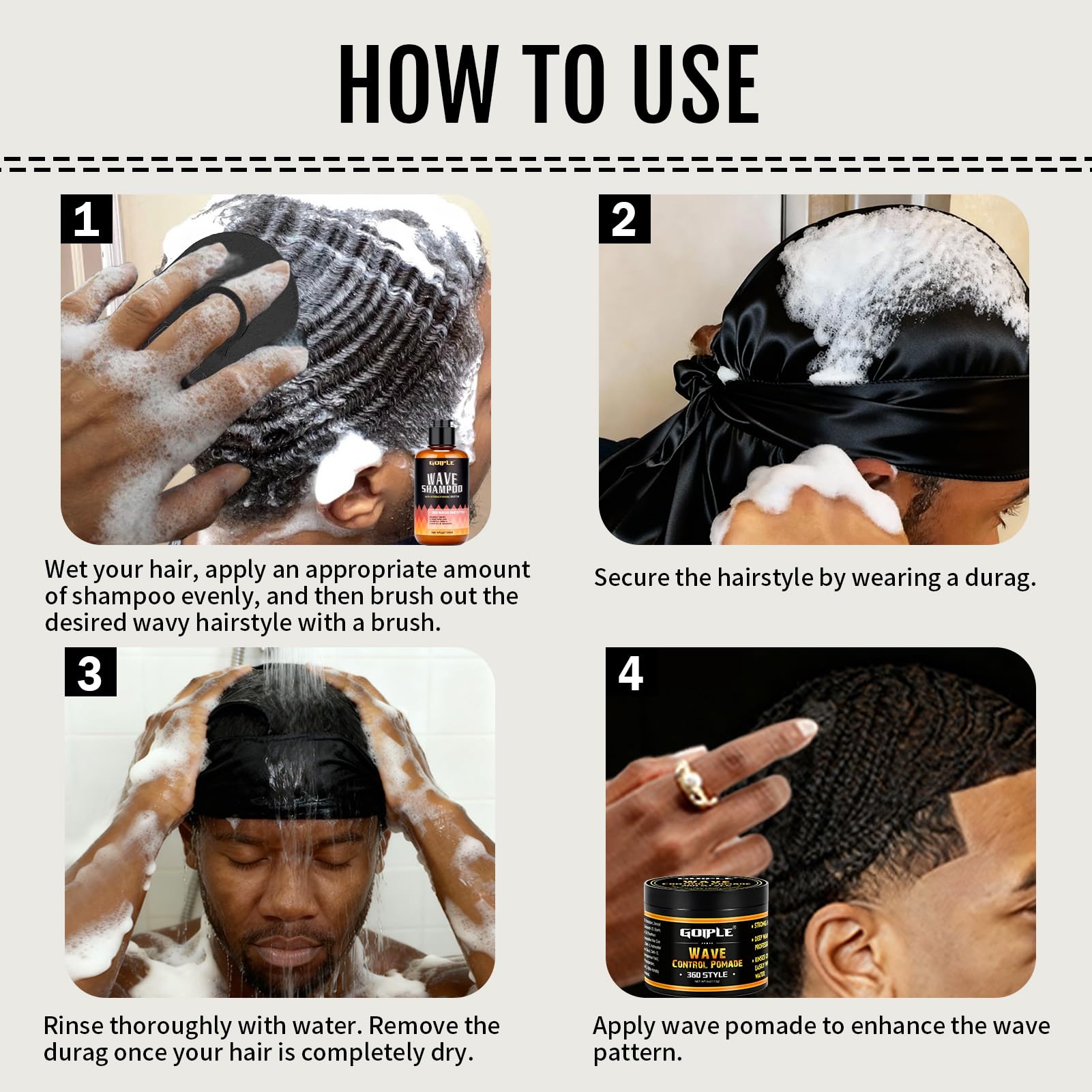 Goiple Natural Wave Pomade – Strong Hold, Easy Wash, 360 Wave Training for Black Men