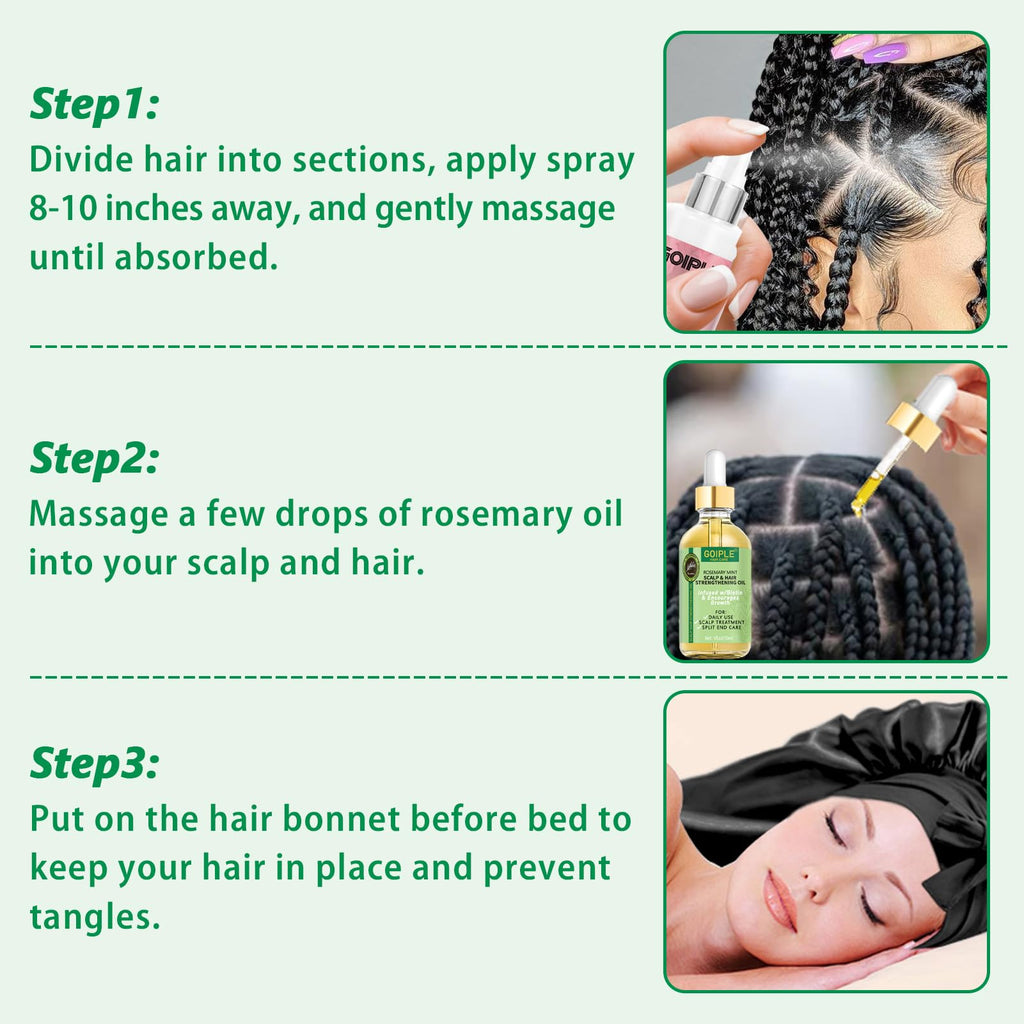 Goiple Braid Spray Rose Mint for Dreads & Locs – Rose Water & Rosemary Oil Kit