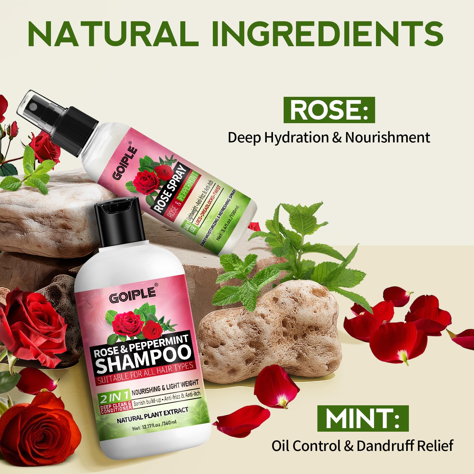 Goiple 2-in-1 Shampoo & Conditioner for Dreadlocks with Rose Water | Lightweight, Hydrating Hair Care Set