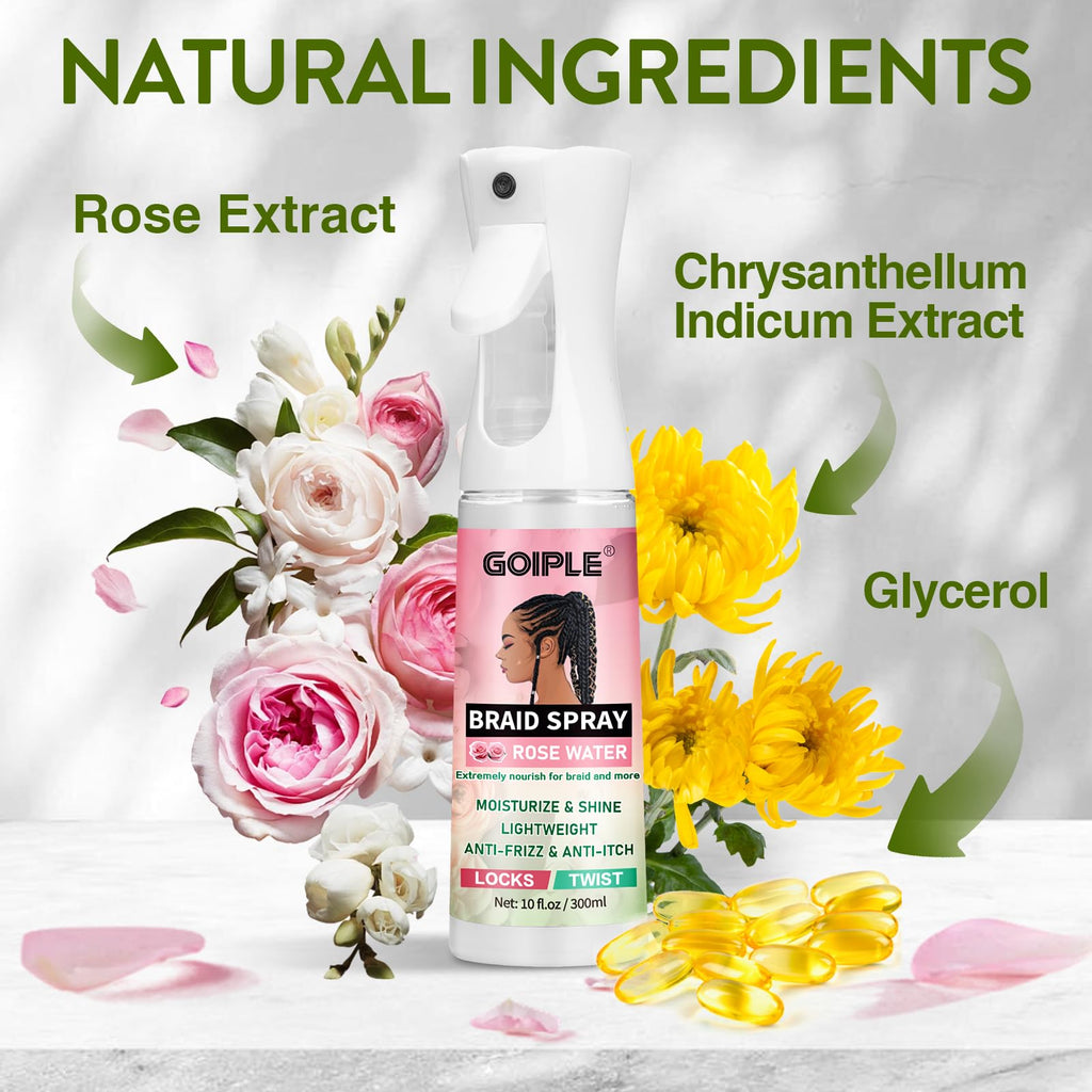 Goiple Rose Braid Spray 10oz – Lightweight Rose Water for Dreads, Braids & Locs