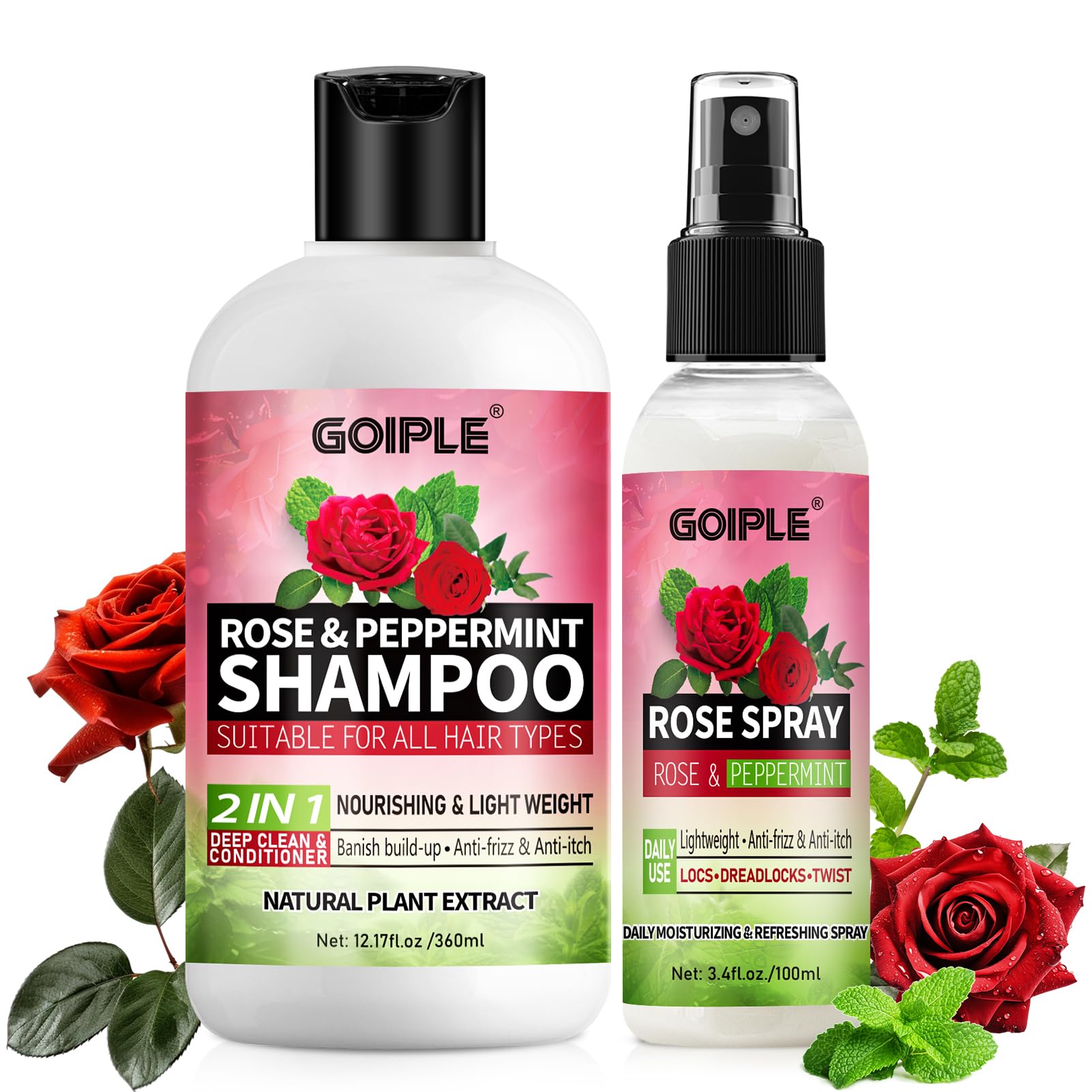 Goiple 2-in-1 Shampoo & Conditioner for Dreadlocks with Rose Water | Lightweight, Hydrating Hair Care Set