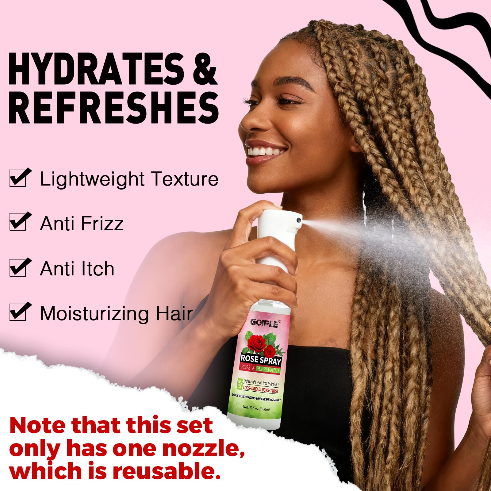 Goiple Rose Water for Locs Spray – Hydrating Scalp Moisturizer for Dreadlocks (2-Pack)