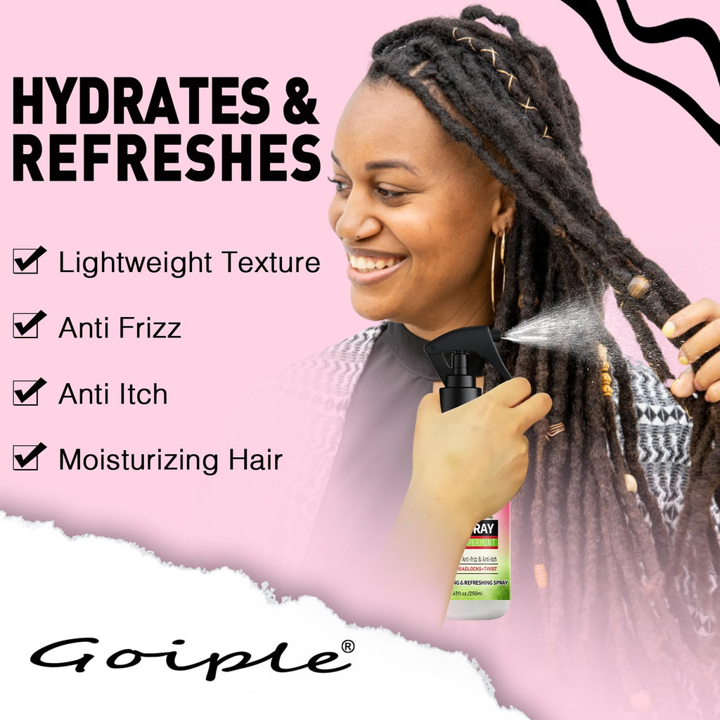 Goiple Rose Water Spray for Locs — Hydrating Hair Moisturizer with Peppermint & Castor Oil (250ML)