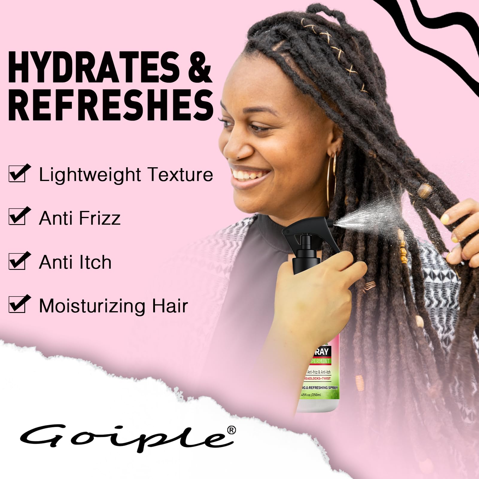 Goiple Rose Water Spray for Locs — Hydrating Hair Moisturizer with Peppermint & Castor Oil (250ML)
