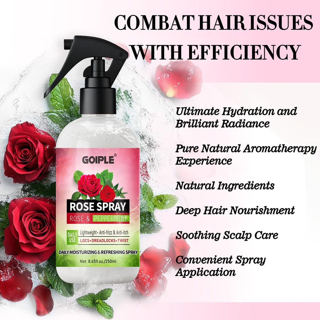 Goiple Rose Water Spray for Locs — Hydrating Hair Moisturizer with Peppermint & Castor Oil (250ML)