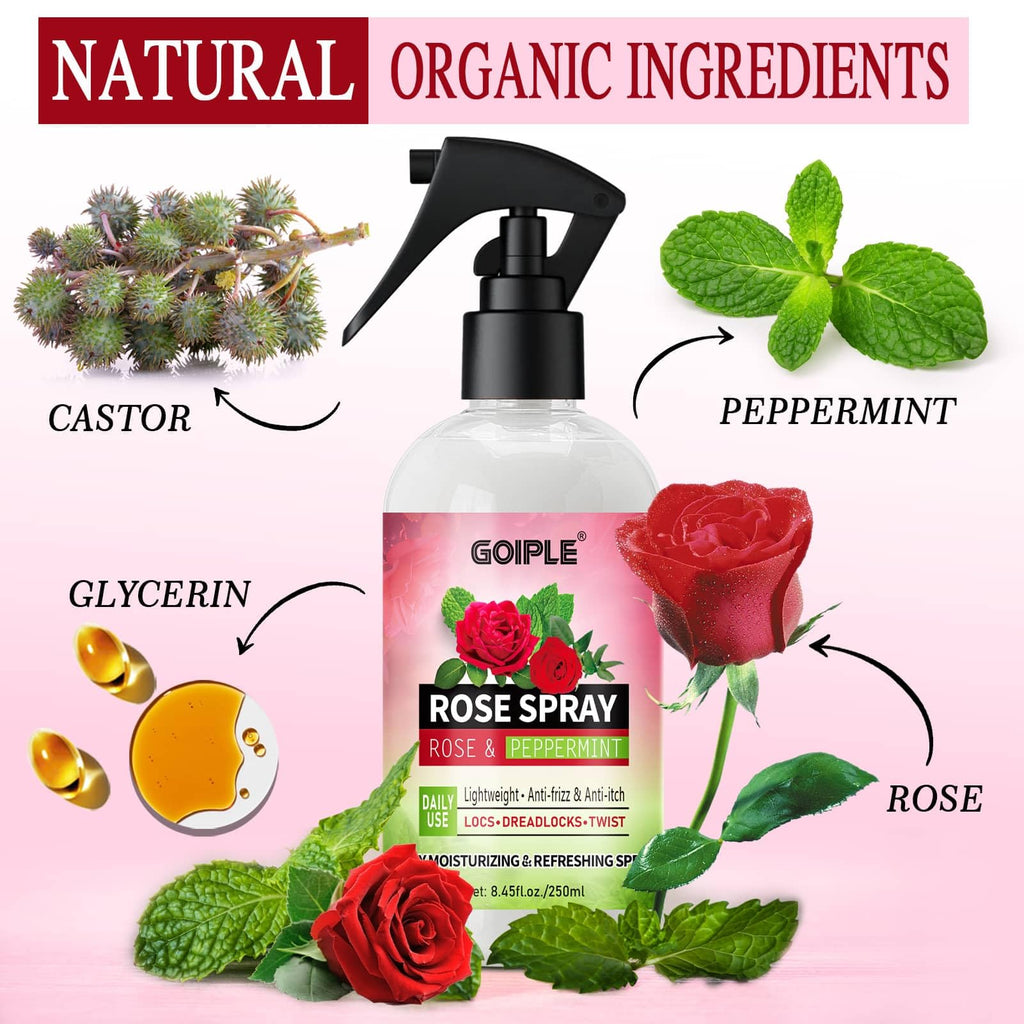 Goiple Rose Water Spray for Locs — Hydrating Hair Moisturizer with Peppermint & Castor Oil (250ML)