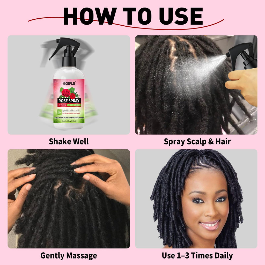 Goiple Rose Water Spray for Locs — Hydrating Hair Moisturizer with Peppermint & Castor Oil (250ML)