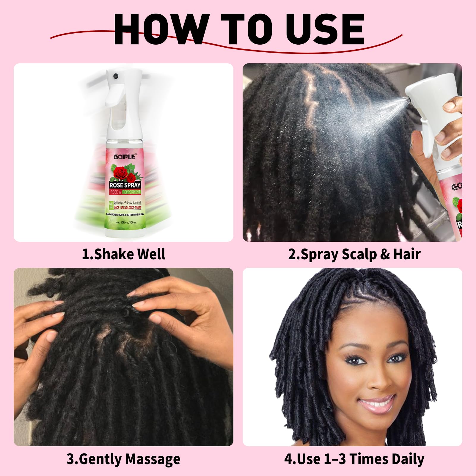 Goiple Rose Water for Locs Spray – Hydrating Scalp Moisturizer for Dreadlocks (2-Pack)