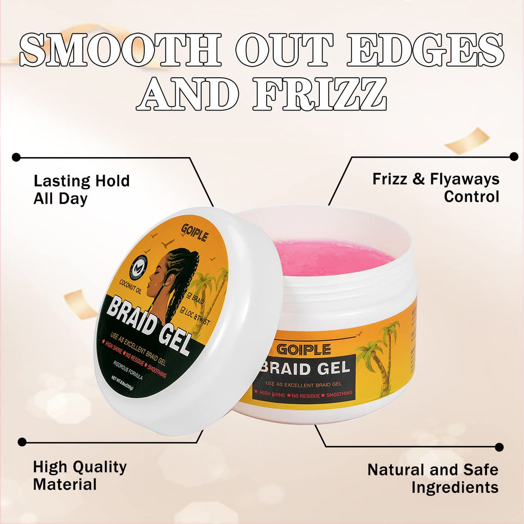 Goiple Strong Hold Braiding Gel & Edge Tamer – Frizz Control for Braids, Locs, Twists