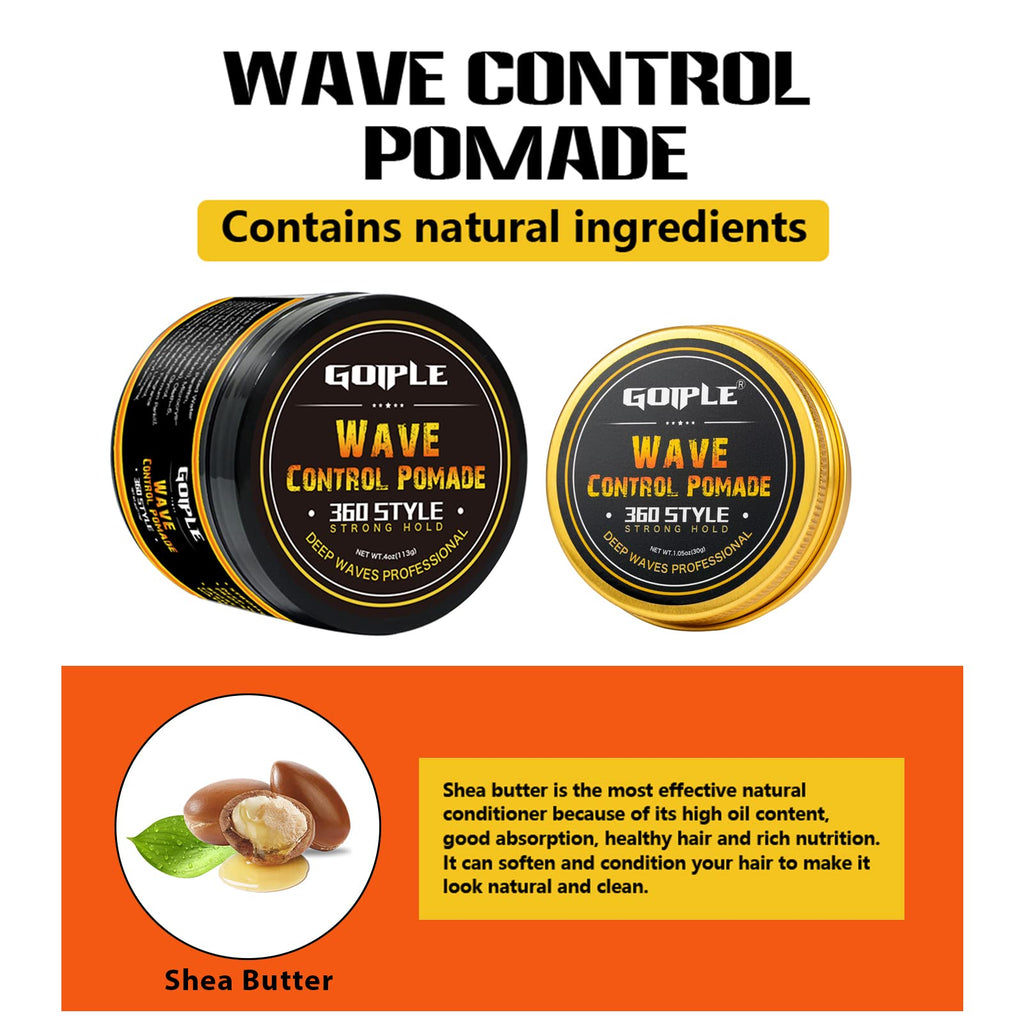 Goiple Natural Wave Pomade – Strong Hold for Men, 360 Waves + Travel Size