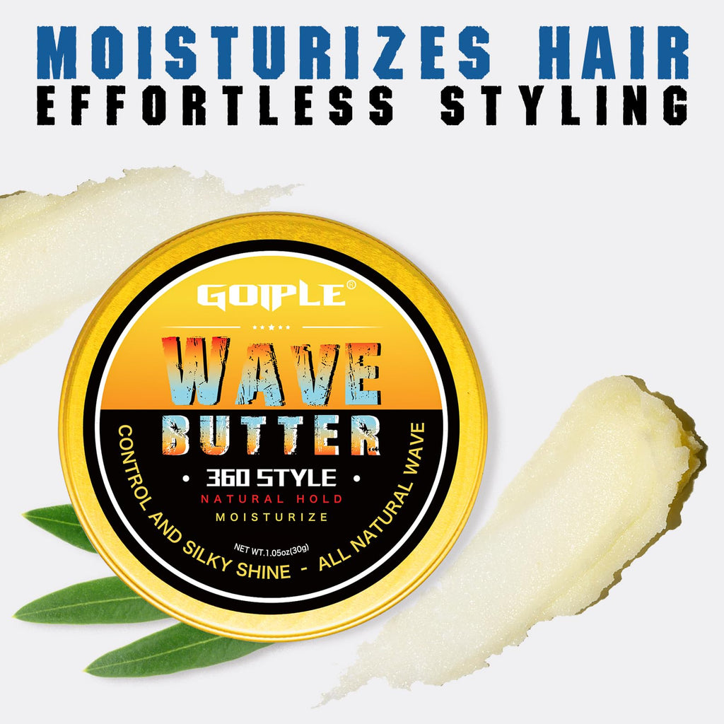 Goiple 360 Wave Pomade Strong Hold Kit for Men — Wave Butter, Brushes & Silky Durags