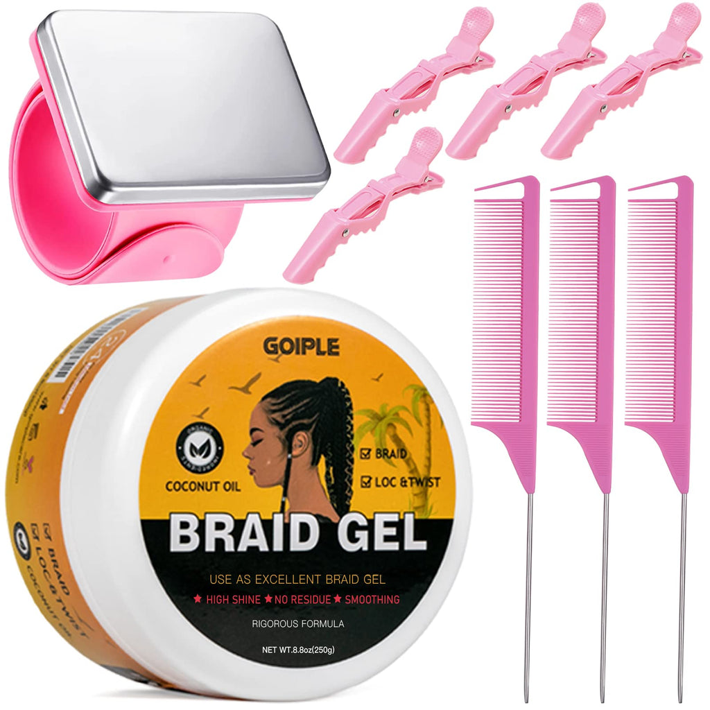 Goiple Strong Hold Braiding Gel for Twists, Locs & Edges – Includes Magnetic Pin Wristband & Braiding Tools