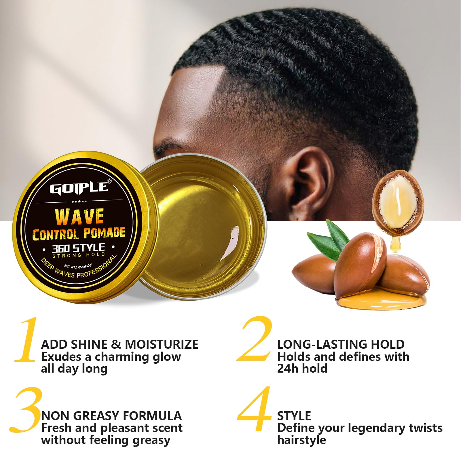 Goiple Wave Pomade Soap Bar with Wooden Holder — 360 Wave Training & Strong Hold for Black Hair