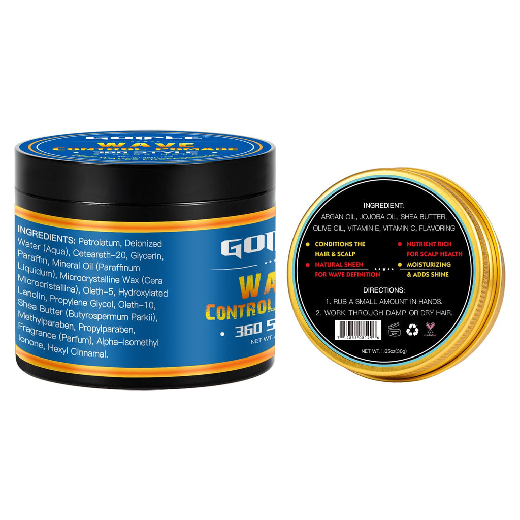 Goiple 360 Wave Pomade Strong Hold Kit for Men — Wave Butter, Brushes & Silky Durags