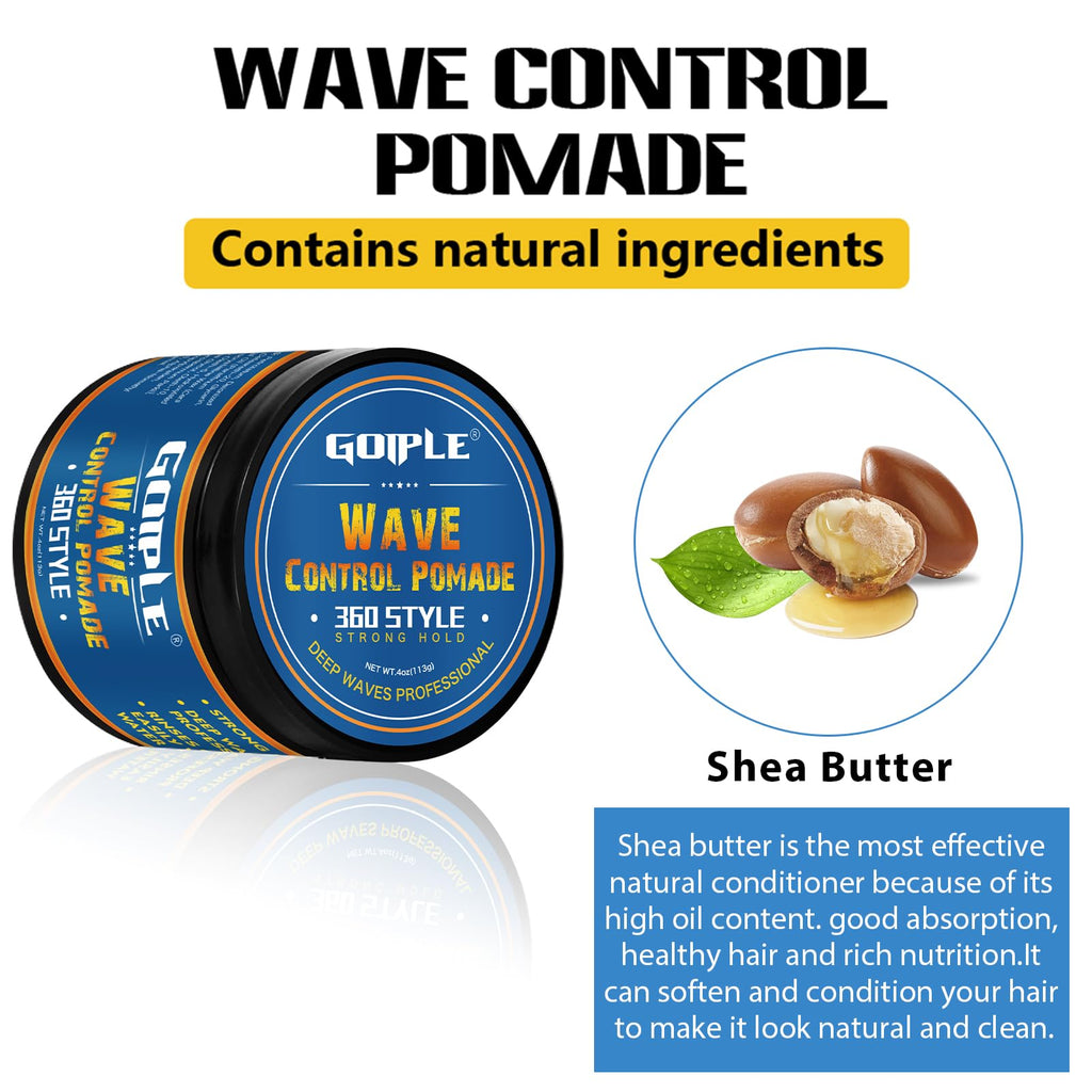 Goiple 360 Wave Pomade Strong Hold Kit for Men — Wave Butter, Brushes & Silky Durags