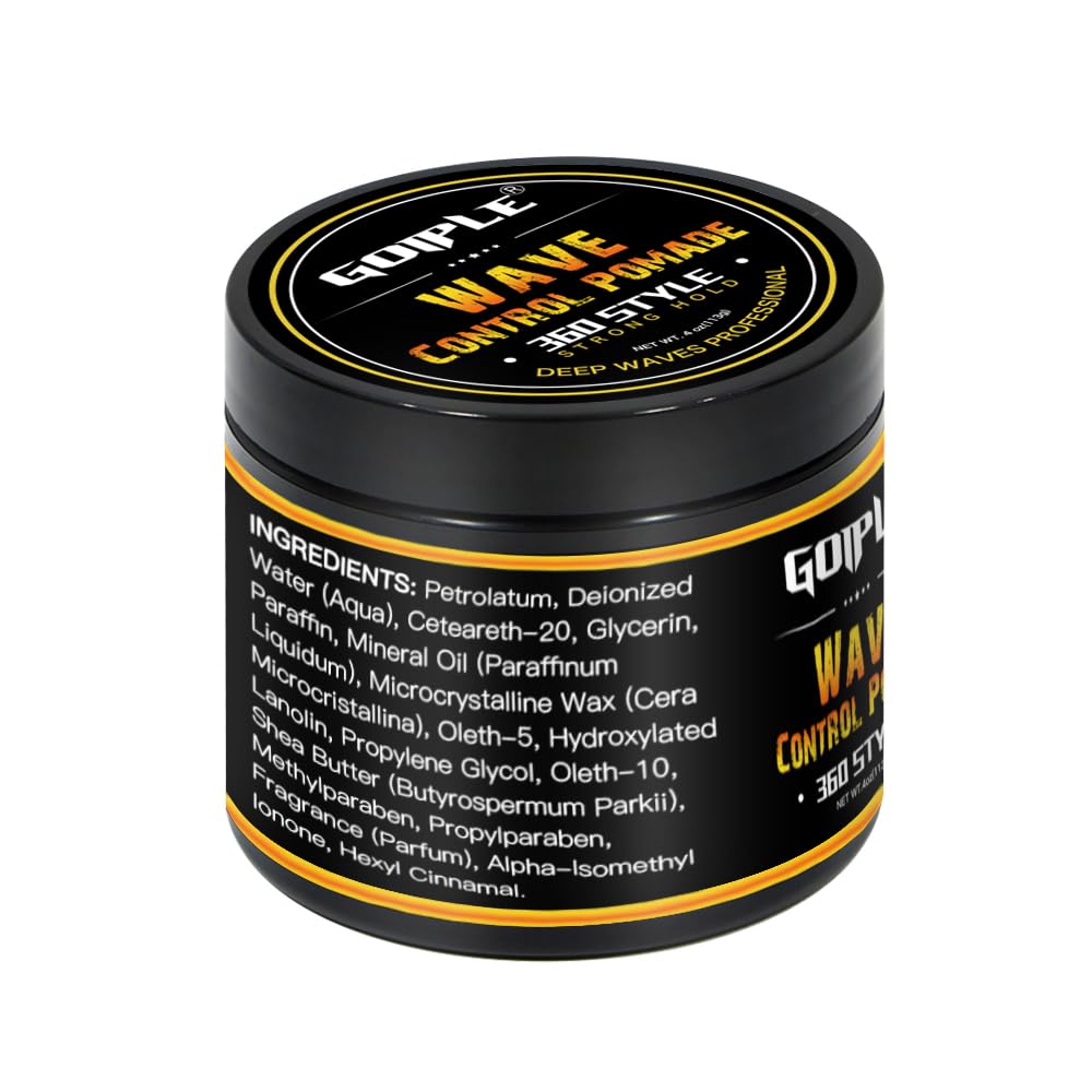 Goiple Natural Wave Pomade Set - Strong Hold, 360 Wave Training, Rosemary Oil Kit