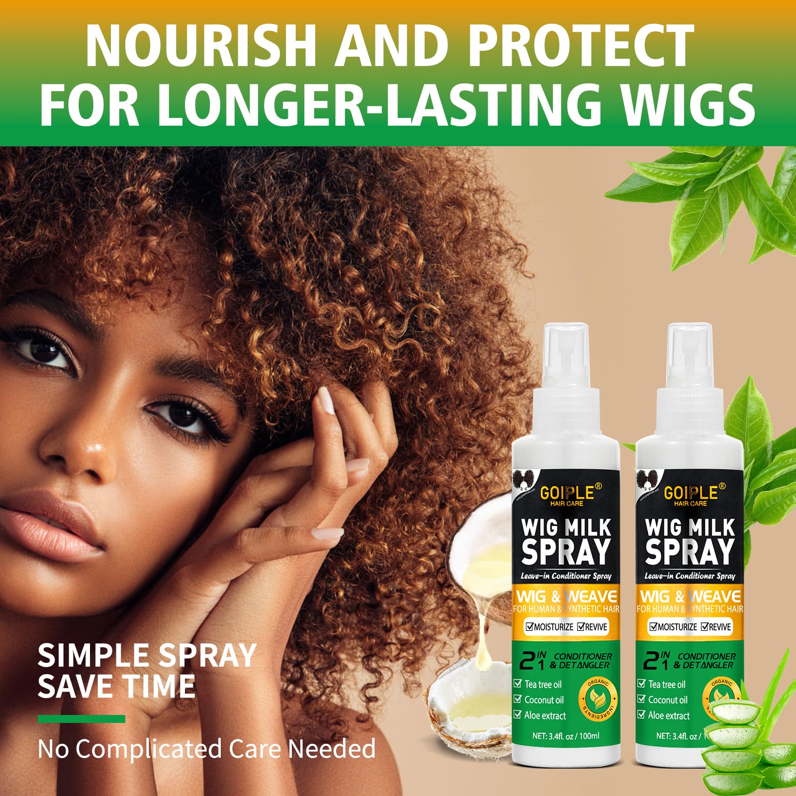 Goiple Wig Milk Spray 2-in-1 Leave-In Conditioner & Detangler for Synthetic Wigs (3.4 fl oz)