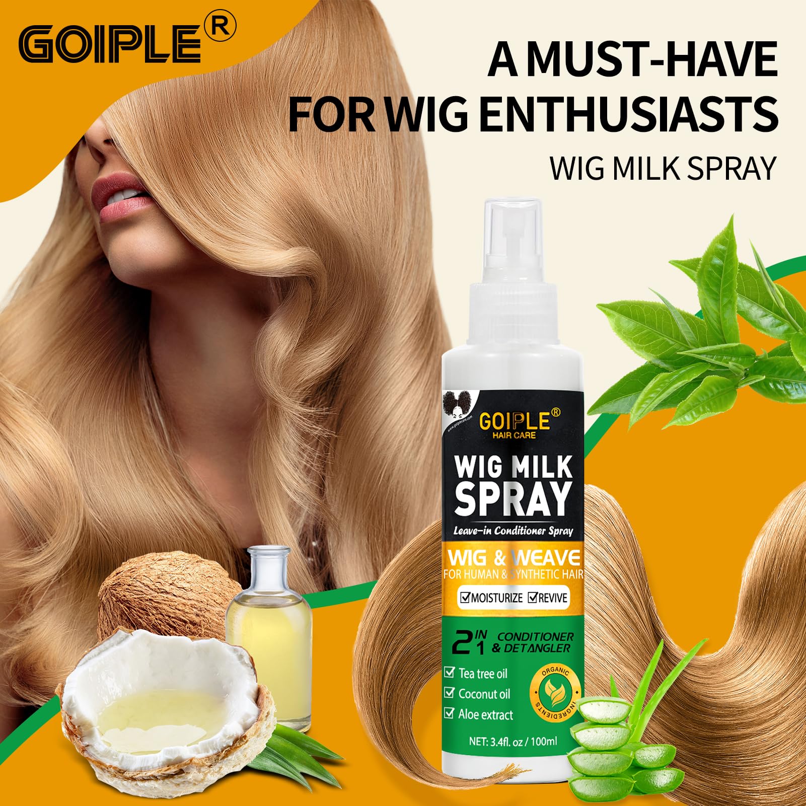 Goiple Wig Milk Spray 2-in-1 Leave-In Conditioner & Detangler for Synthetic Wigs (3.4 fl oz)