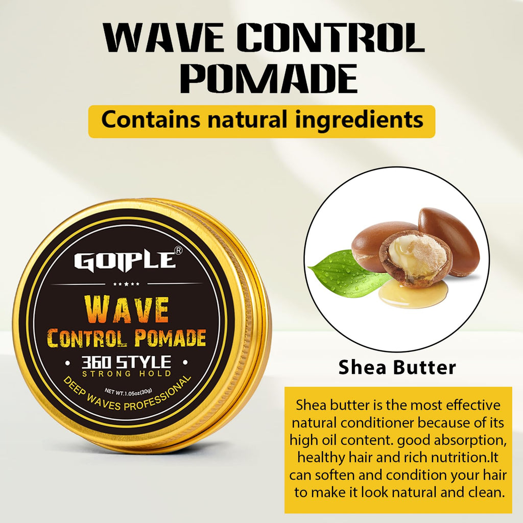 Goiple Wave Pomade Soap Bar with Wooden Holder — 360 Wave Training & Strong Hold for Black Hair