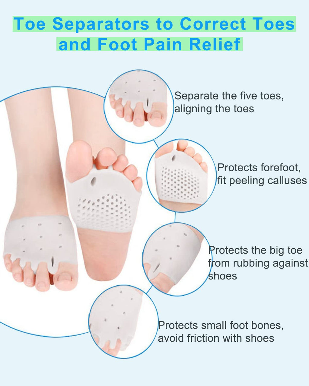 Golbylicc 4 Pairs Metatarsal Gel Pads & Toe Spacers – Bunion & Hammertoe Corrector