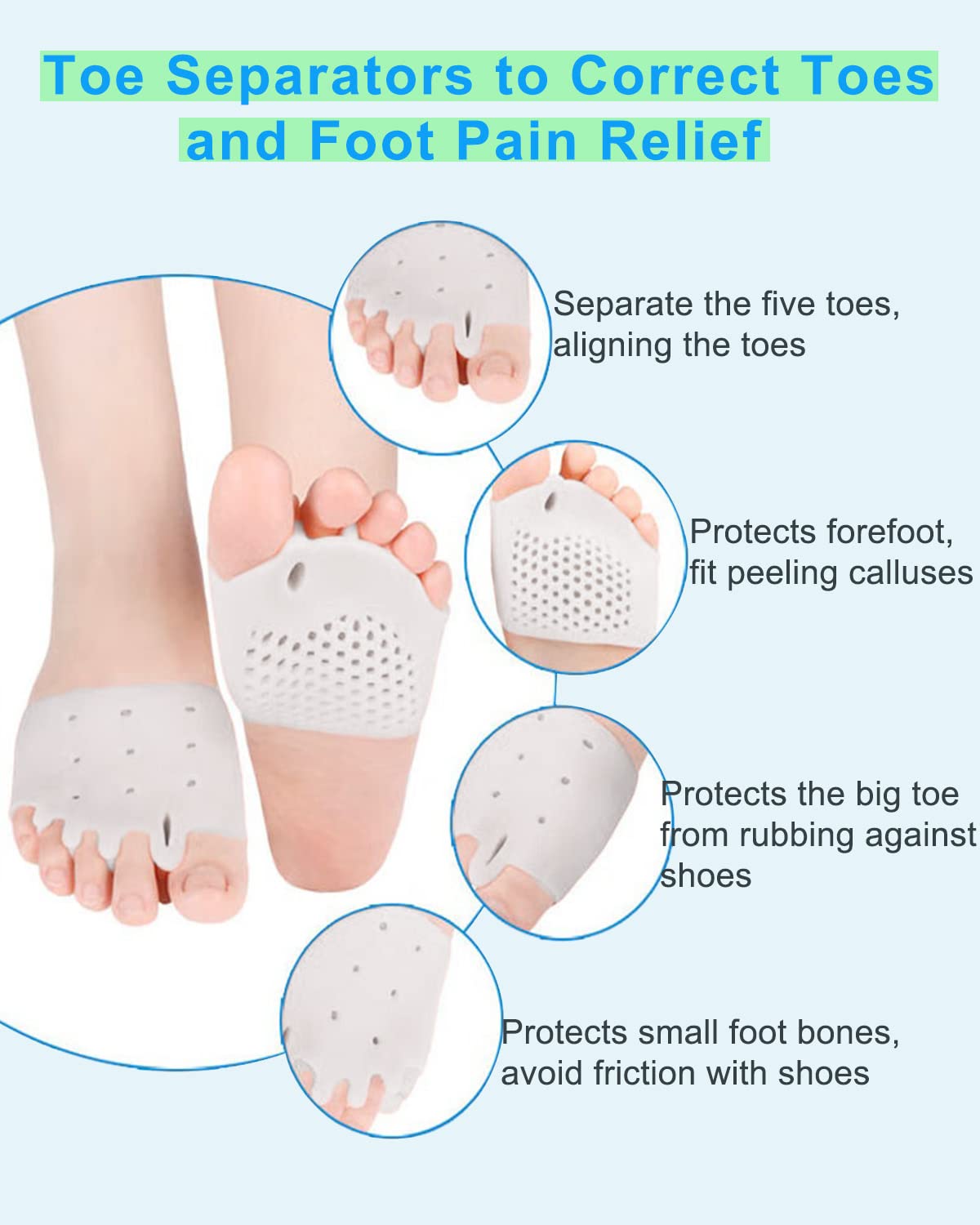 Golbylicc 4 Pairs Metatarsal Gel Pads & Toe Spacers – Bunion & Hammertoe Corrector