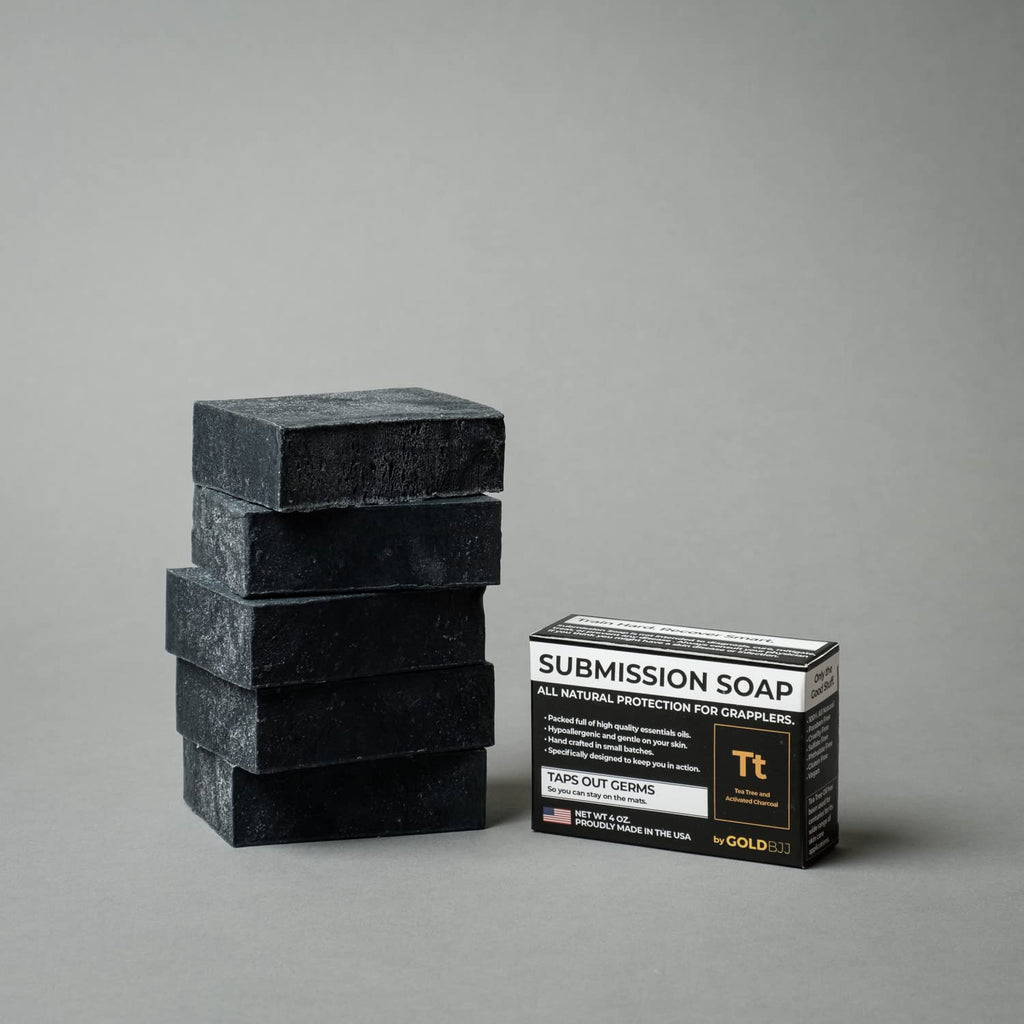 Gold BJJ Premium Tea Tree Oil Soap - USA Made Bar Soap for BJJ, Jiu Jitsu, Wrestling, and Grappling (5-Pack, 4 oz, Activated Charcoal)