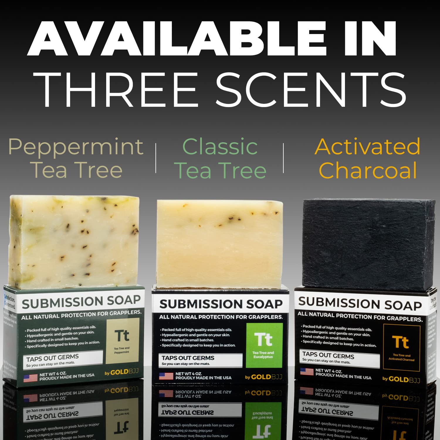 Gold BJJ Premium Tea Tree Oil Soap - USA Made Bar Soap for BJJ, Jiu Jitsu, Wrestling, and Grappling (5-Pack, 4 oz, Activated Charcoal)