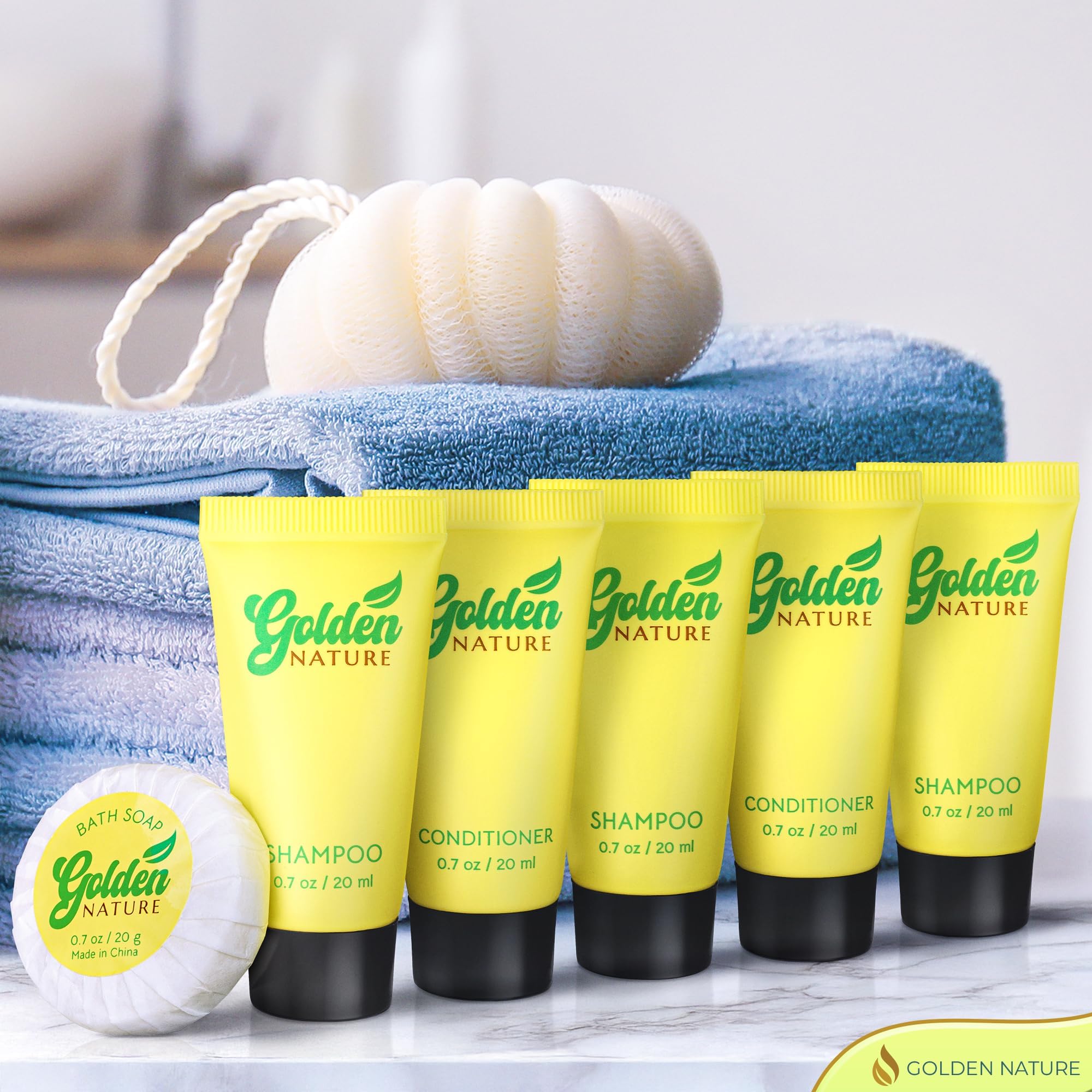 Golden Nature Travel Size Soap, Shampoo & Conditioner Set - Jasmine, 0.7 oz Each | 150 Pcs | 3-Piece Kit