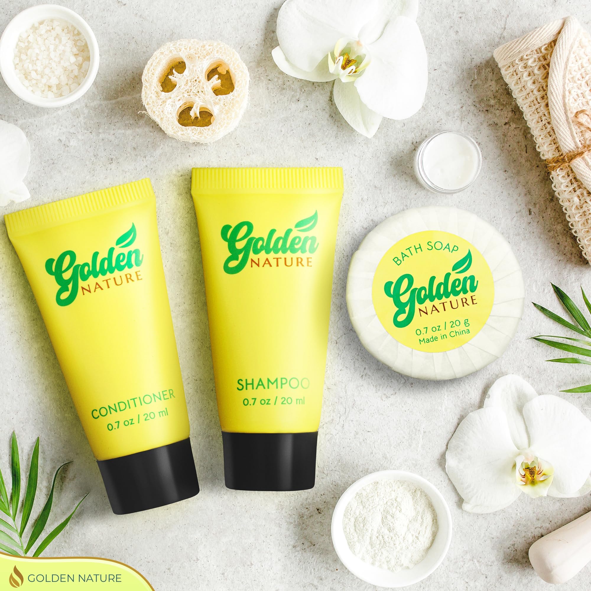 Golden Nature Travel Size Soap, Shampoo & Conditioner Set - Jasmine, 0.7 oz Each | 150 Pcs | 3-Piece Kit