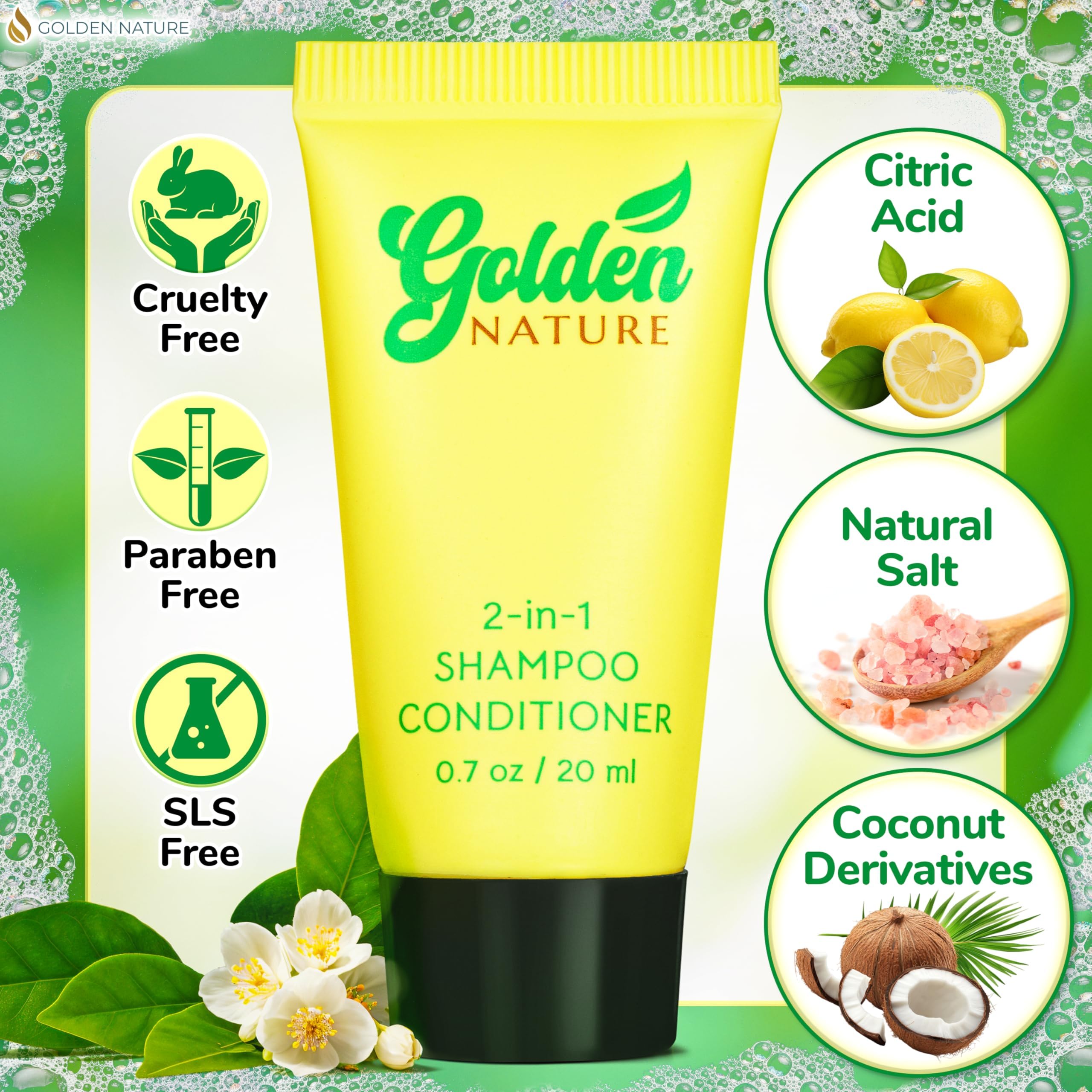 Golden Nature Travel-Size 2-in-1 Jasmine Shampoo & Conditioner - 0.7 oz, 100-Pack Bulk Hotel Toiletries