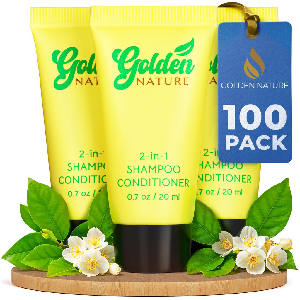 Golden Nature Travel-Size 2-in-1 Jasmine Shampoo & Conditioner - 0.7 oz, 100-Pack Bulk Hotel Toiletries
