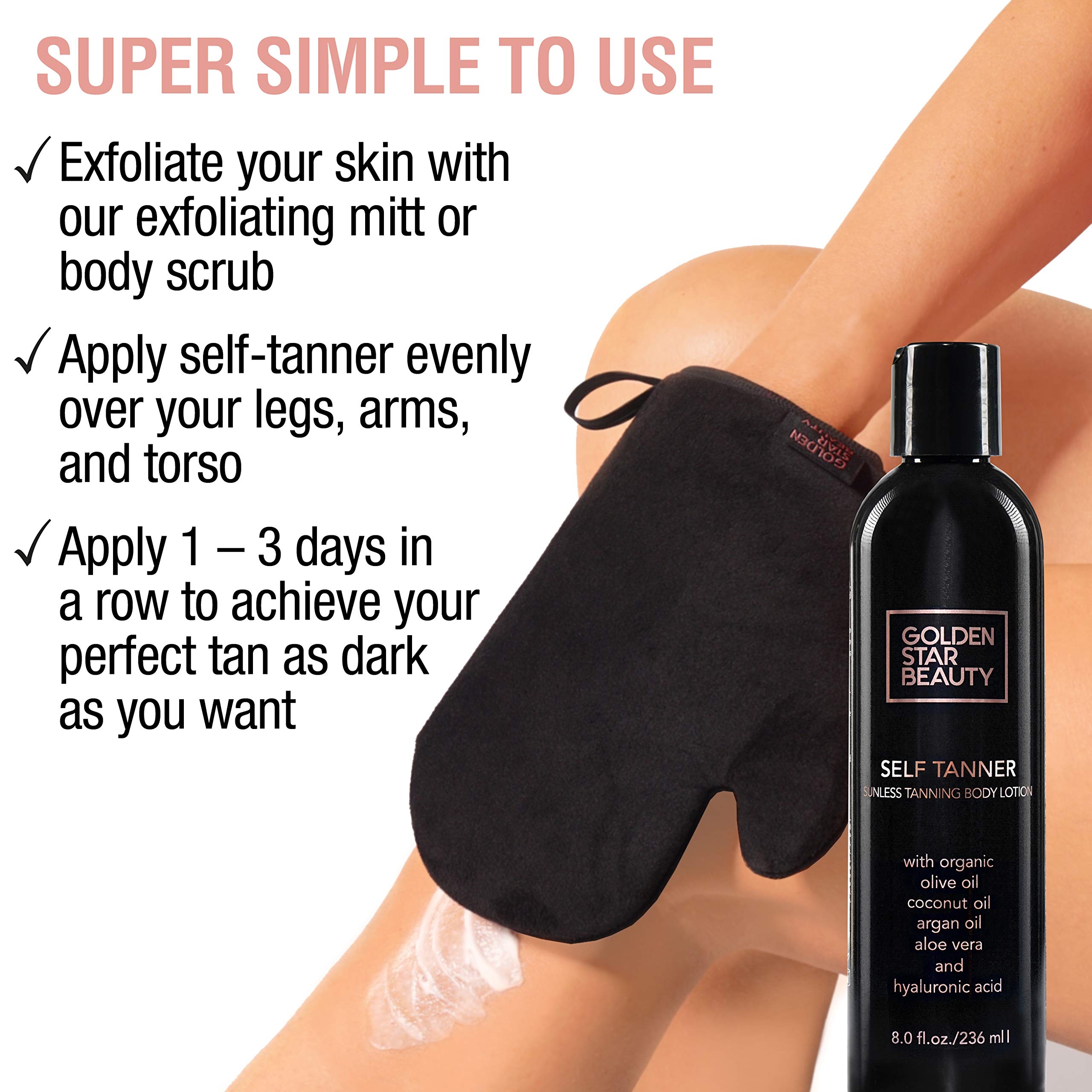 GOLDEN STAR BEAUTY Organic Self Tanning Lotion – Natural Bronze Tan for Face & Body