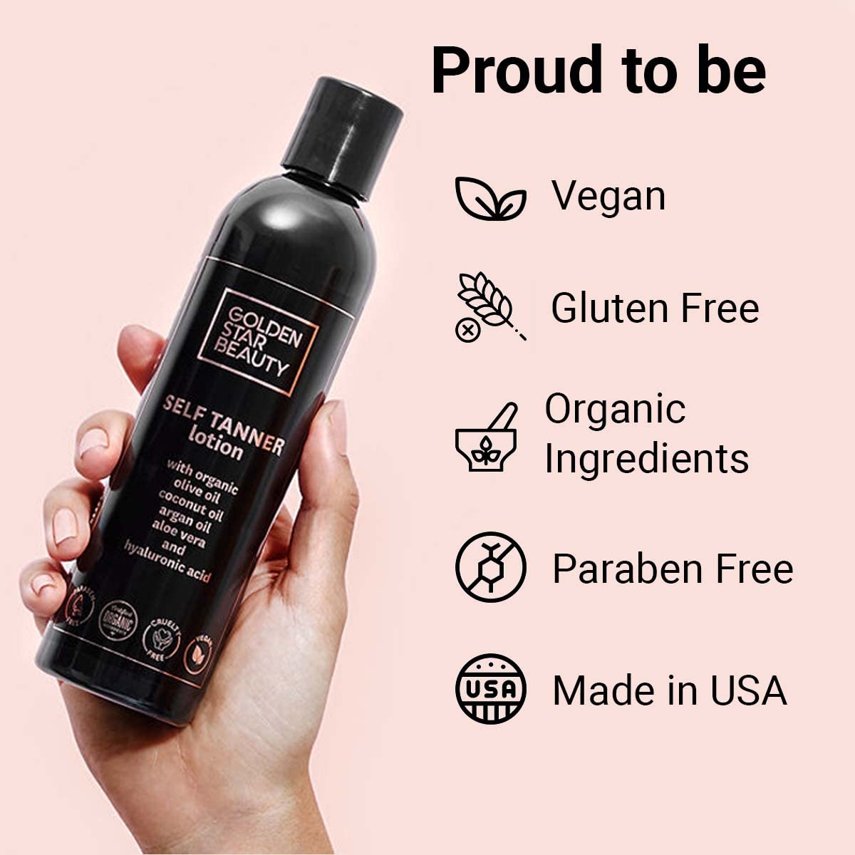 GOLDEN STAR BEAUTY Organic Self Tanning Lotion – Natural Bronze Tan for Face & Body