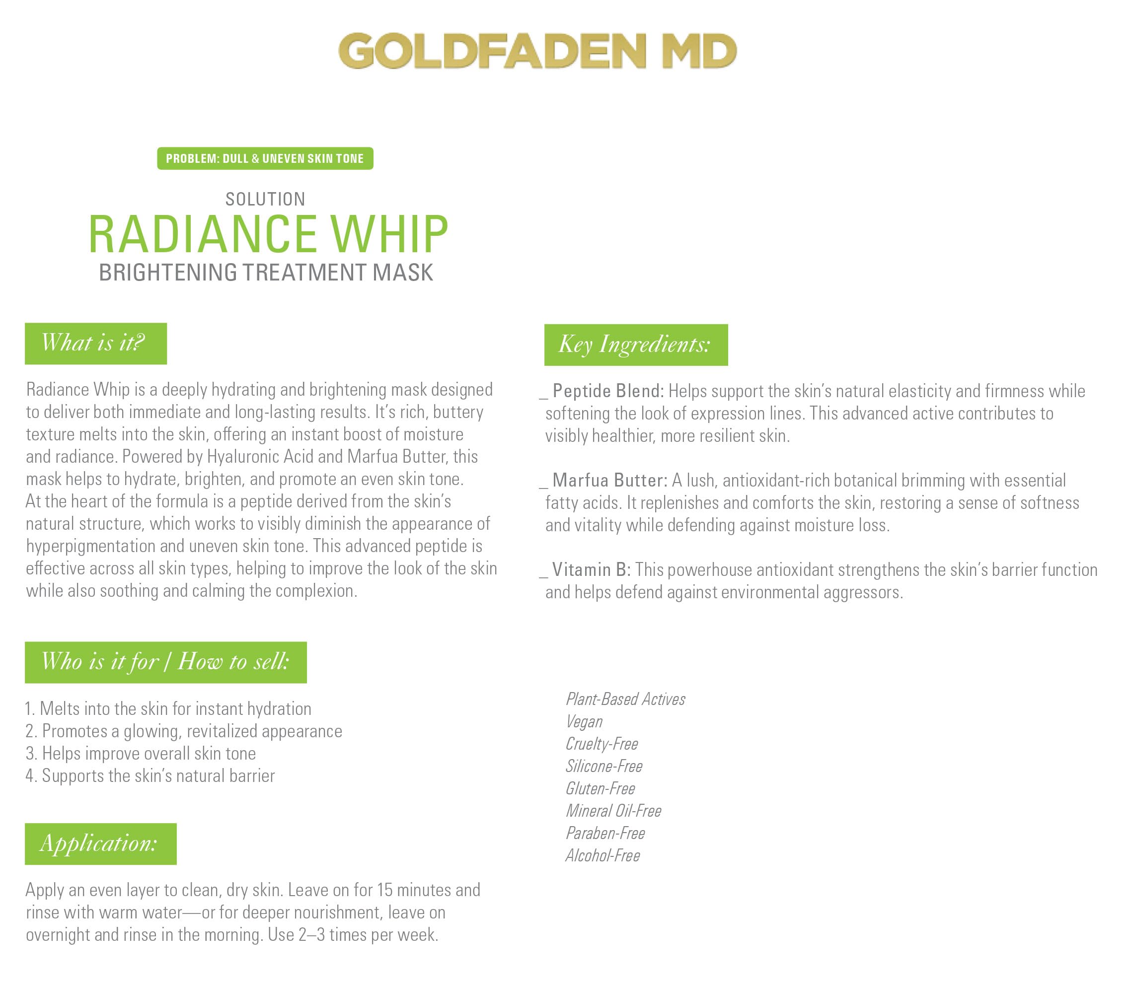 GOLDFADEN MD Radiance Whip Treatment Mask – 60ml | Hydration, Even Tone & Glow