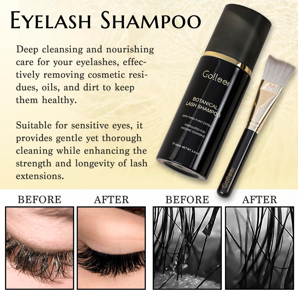GOLLEEPRO Lash Shampoo – 100 ml Eyelash Extension Cleanser with Brush (Paraben & Sulfate Free)