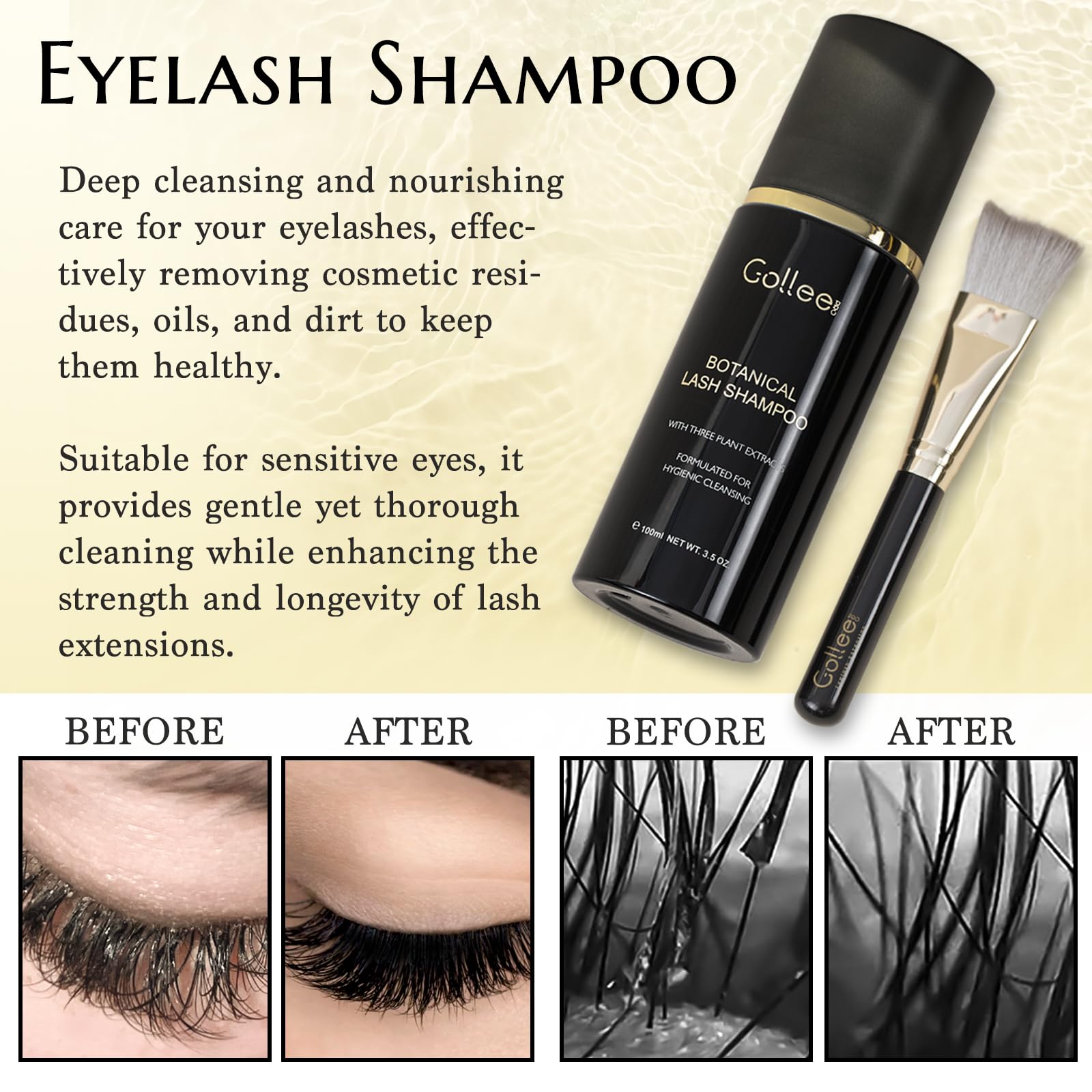 GOLLEEPRO Lash Shampoo – 100 ml Eyelash Extension Cleanser with Brush (Paraben & Sulfate Free)