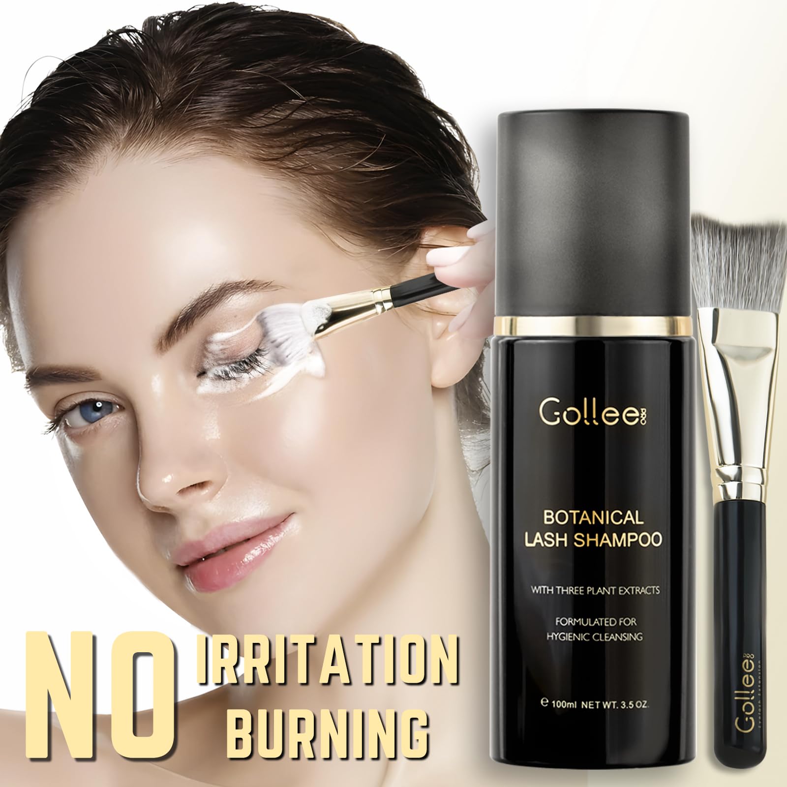 GOLLEEPRO Lash Shampoo – 100 ml Eyelash Extension Cleanser with Brush (Paraben & Sulfate Free)