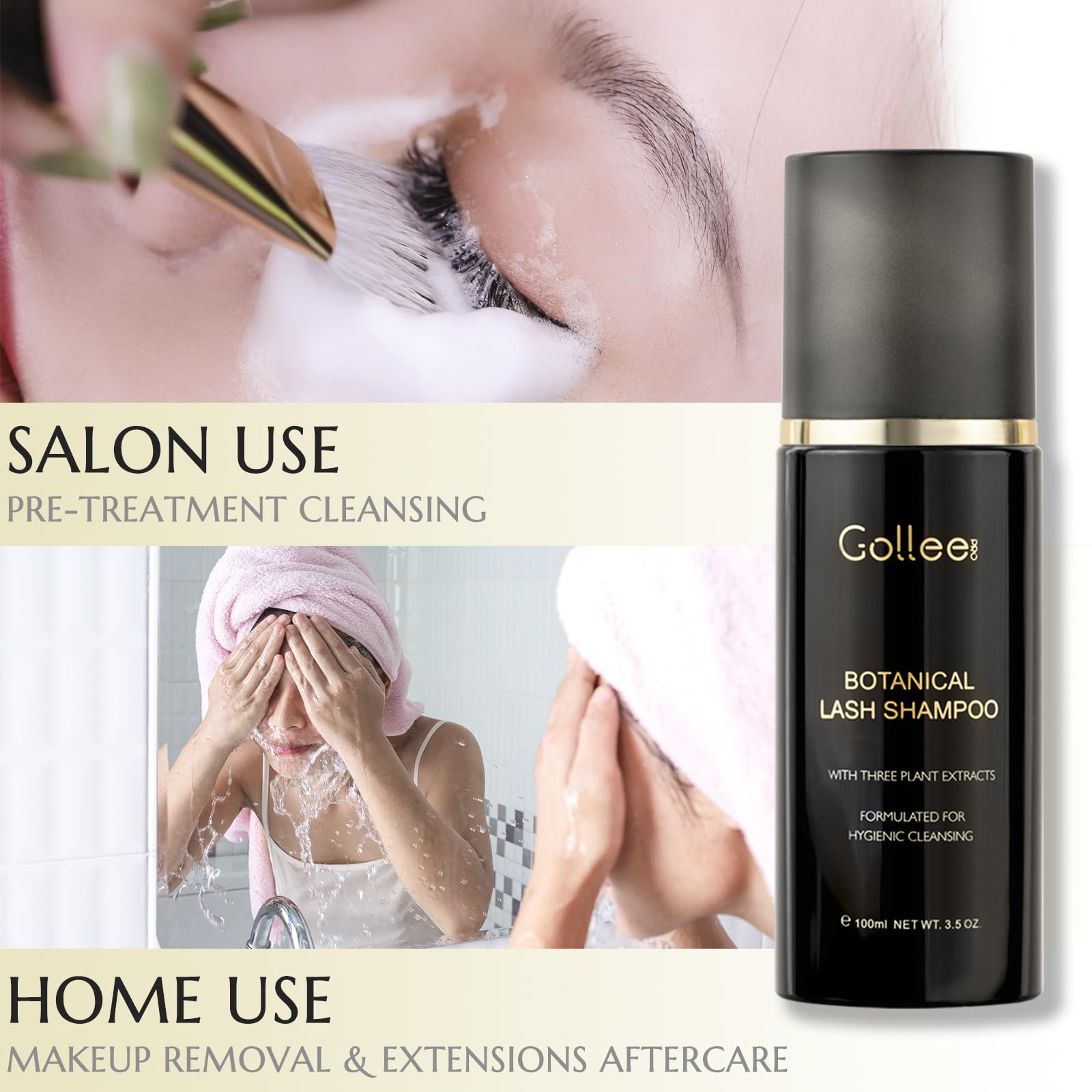 GOLLEEPRO Lash Shampoo – 100 ml Eyelash Extension Cleanser with Brush (Paraben & Sulfate Free)