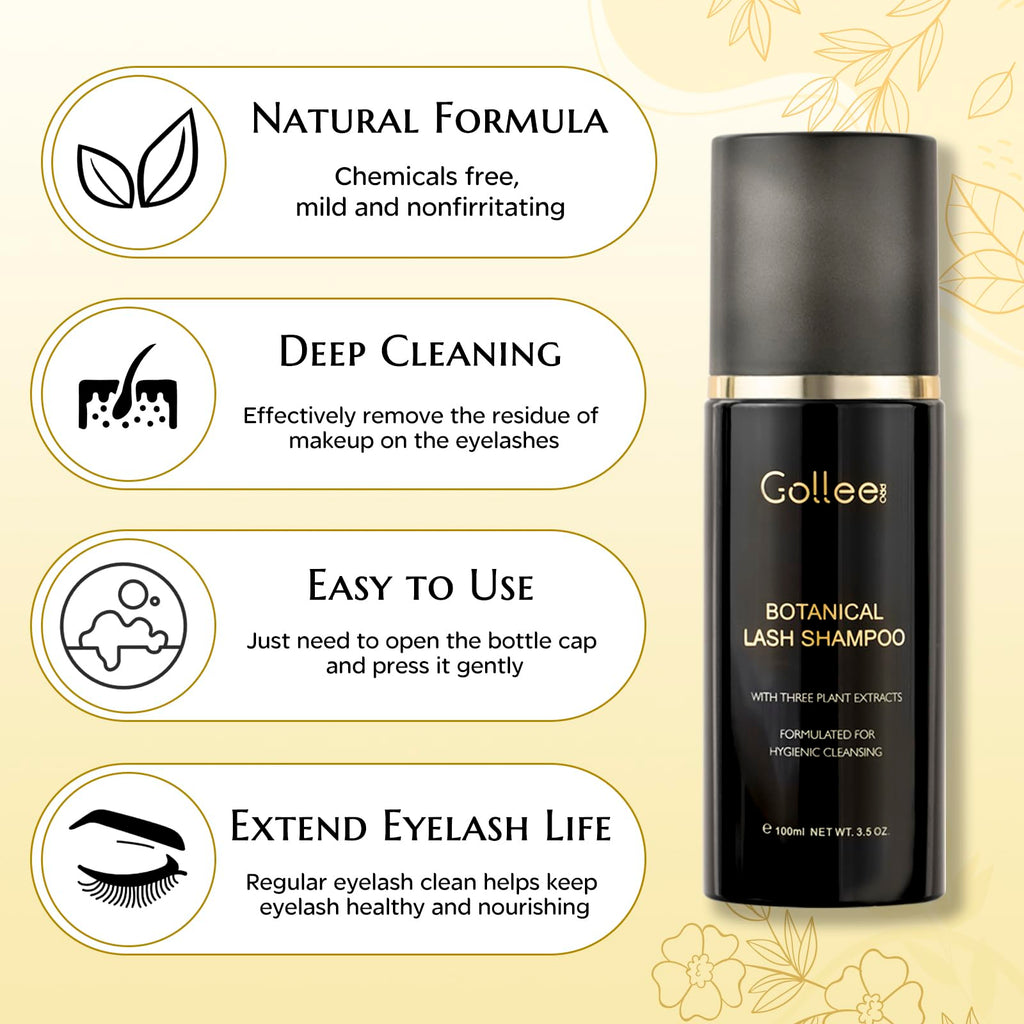 GOLLEEPRO Lash Shampoo – 100 ml Eyelash Extension Cleanser with Brush (Paraben & Sulfate Free)