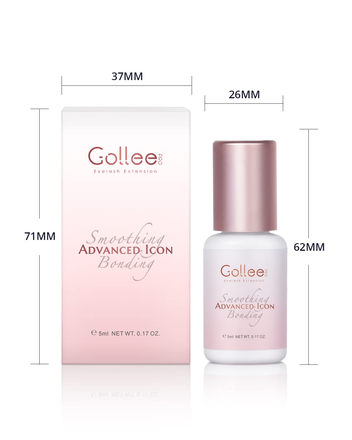 GOLLEEPRO Transparent Lash Glue – 1–2s Fast-Drying Eyelash Extension Adhesive | Clear Pink, 0.17 fl oz (5 ml) | Professional Use Only