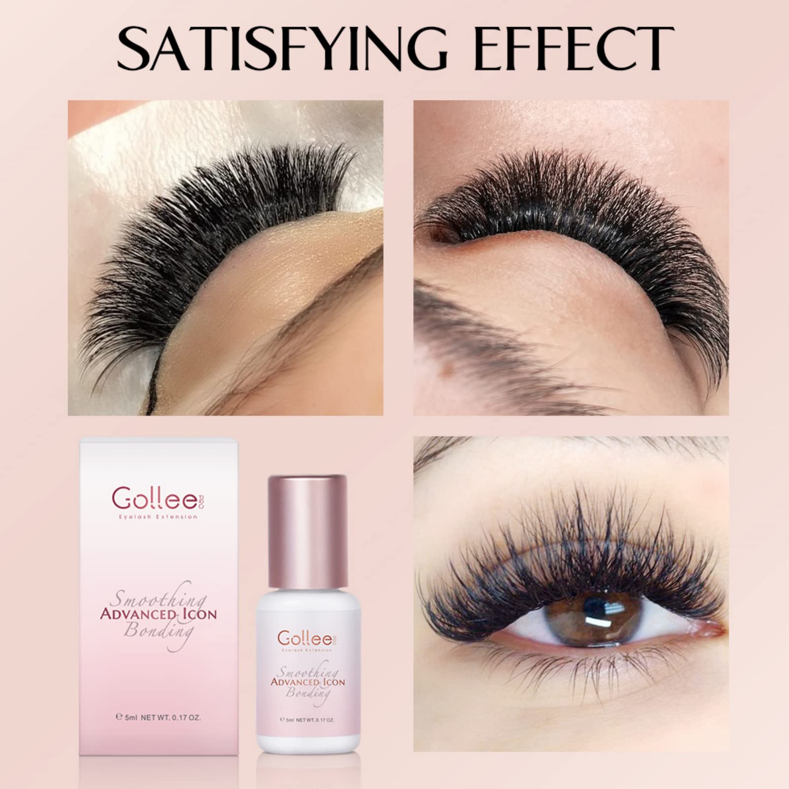 GOLLEEPRO Transparent Lash Glue – 1–2s Fast-Drying Eyelash Extension Adhesive | Clear Pink, 0.17 fl oz (5 ml) | Professional Use Only