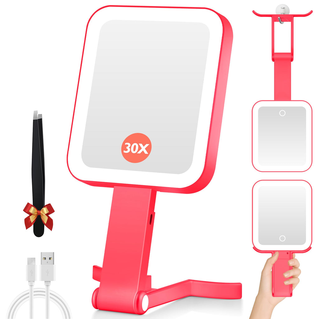 GOMIPURU Magnifying Travel Mirror with Light – 30X/1X, Foldable & Portable
