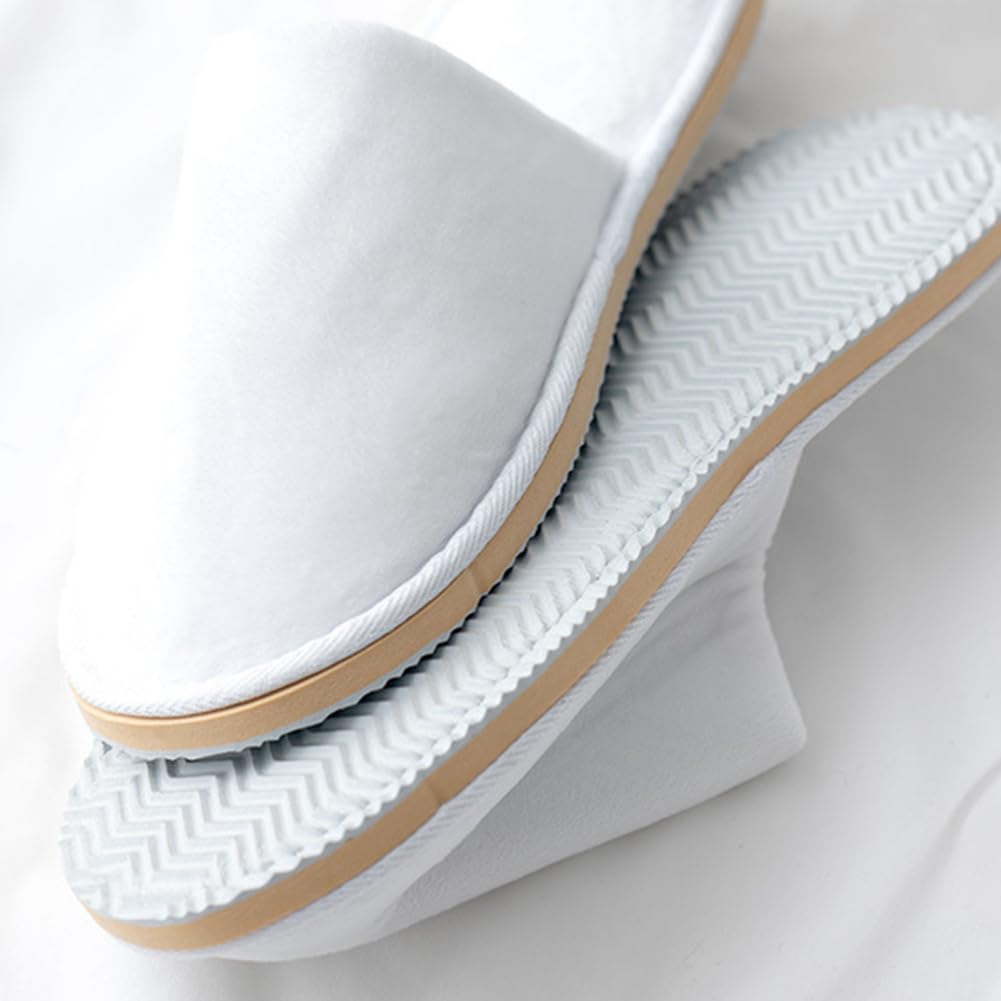 GONG GONG Non Slip Disposable Slippers – 6 Pairs, White, Crystal Velvet, Washable & Reusable, Closed Toe, Non-Slip EVA Sole