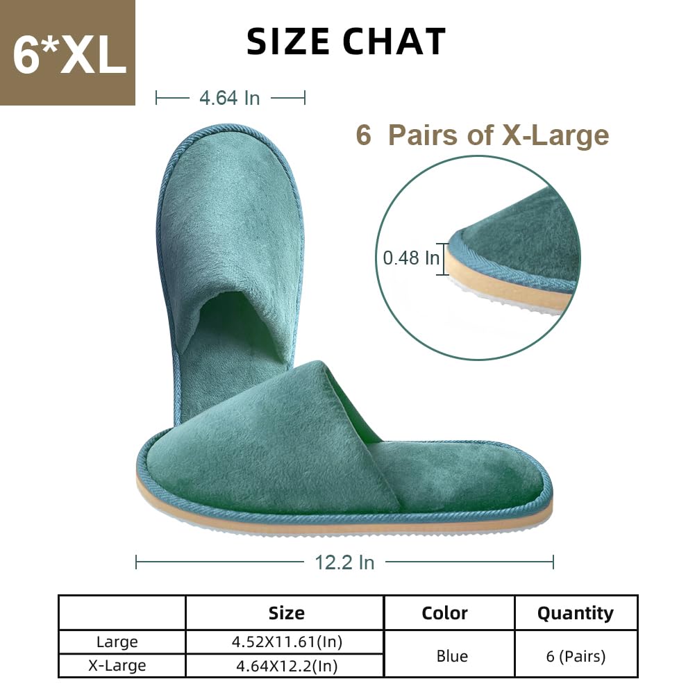 GONG GONG 6 Pairs Non Slip Disposable Slippers – Crystal Velvet, Closed Toe, Washable & Reusable (Blue, Adults)