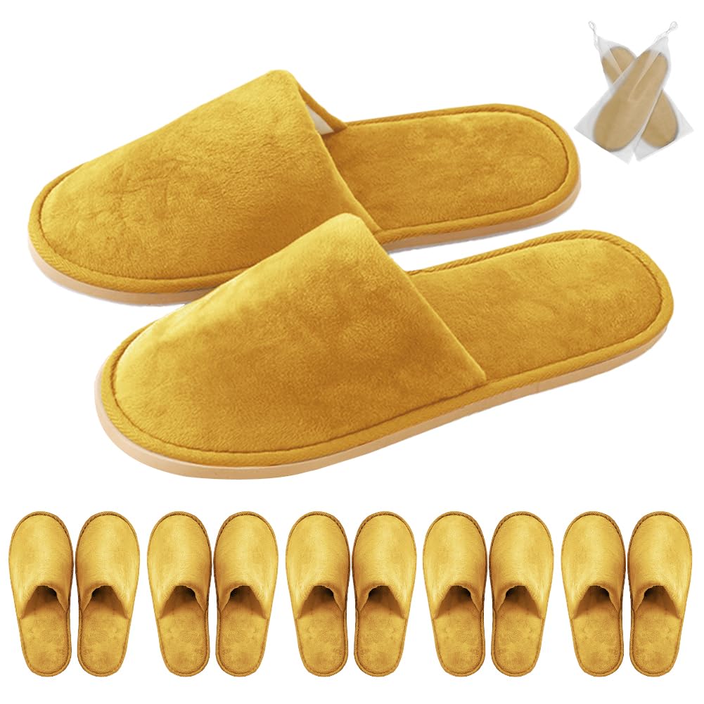 GONG GONG 6 Pairs Non Slip Disposable Slippers – Closed Toe Crystal Velvet, Washable & Reusable