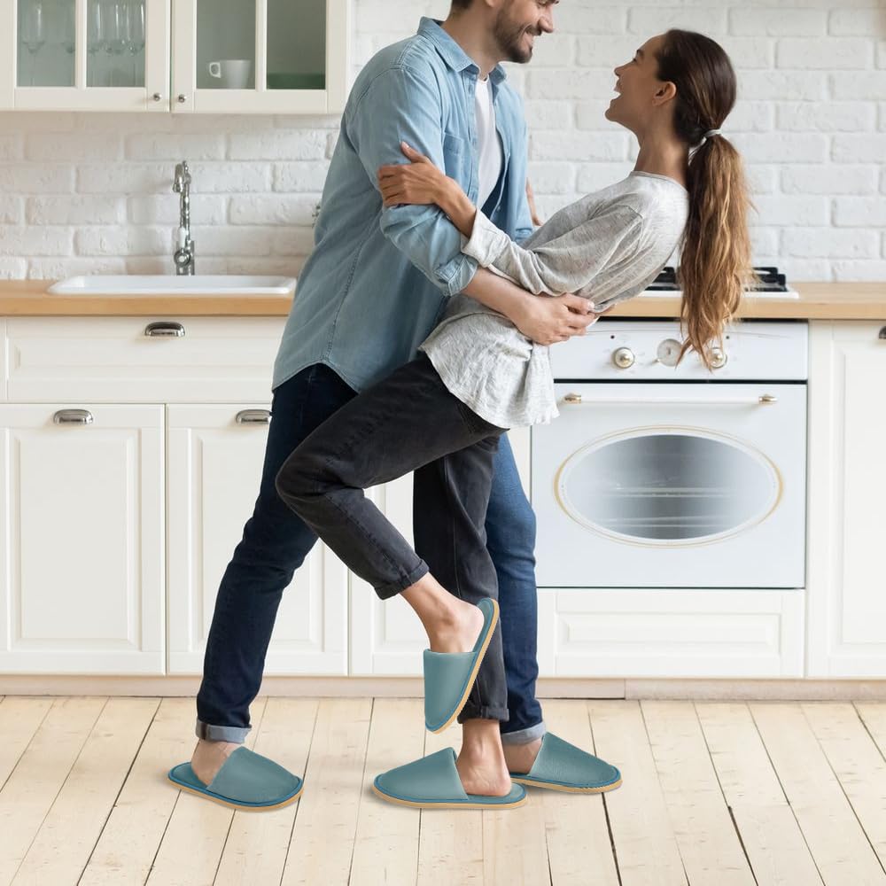 GONG GONG 6 Pairs Non Slip Disposable Slippers – Crystal Velvet, Closed Toe, Washable & Reusable (Blue, Adults)