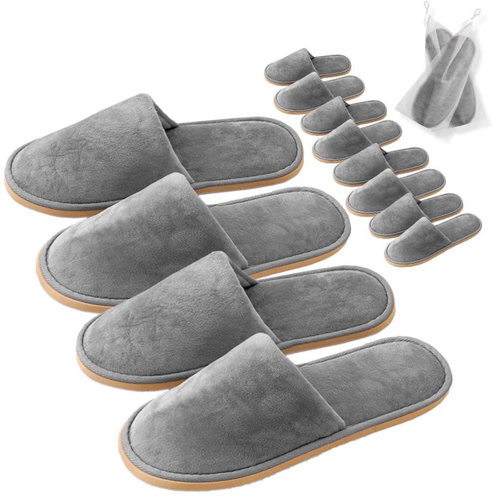 GONG GONG 6-12 Pairs Non-Slip Disposable Slippers – Washable Crystal Velvet Guest Slippers